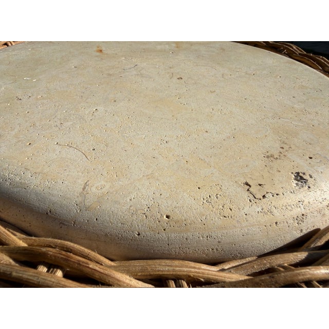 Vintage Sculptural Rattan Side Table With Tessellated Travertine Inlay For Sale - Image 13 of 15