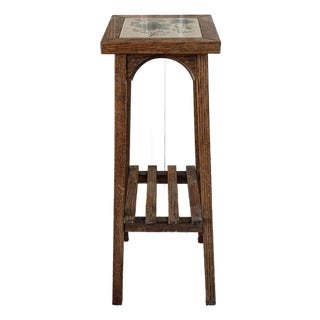 Arts and Crafts Oak Tile Top Table, Plant Stand For Sale