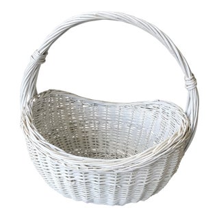 1980s Large Wicker White Basket For Sale