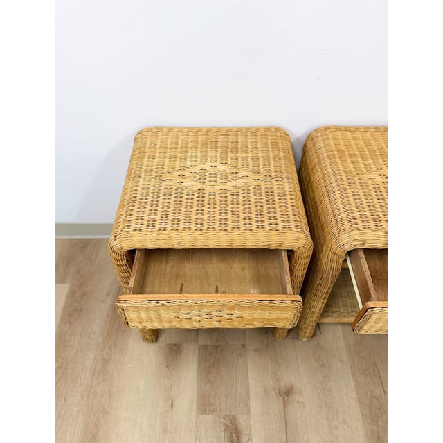 Pair of Vintage Wicker Arched Nightstands Coastal Regency Bedside Tables For Sale - Image 11 of 12