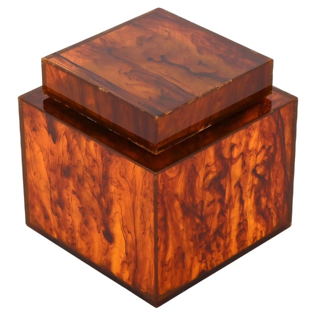 Mid-Century Italian Square Acrylic Glass Ice Bucket with Tortoise Shell Effect by Christian Dior, 1970s For Sale