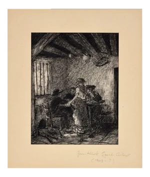 The Inn - Original China Ink on Paper by J.A. Grand-Carteret -First Half of 1900 First Half of 1900