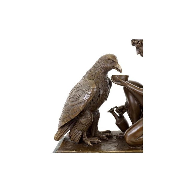 Neo-Classical Nude Bronze Sculpture of Ganymede and Zeus' Eagle For Sale - Image 6 of 9