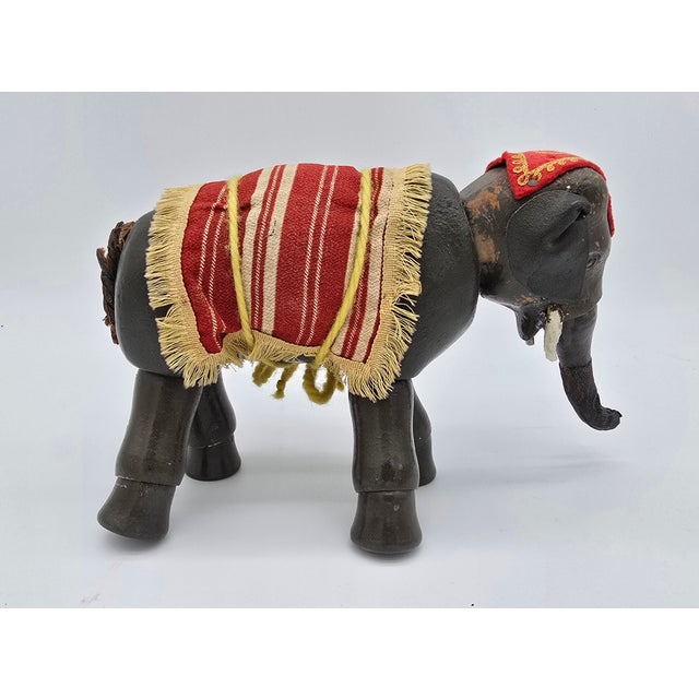 Traditional Antique German Schoenhut Humpty Dumpty Circus Elephant W. Blanket & Head Piece Wooden Toy For Sale - Image 3 of 13