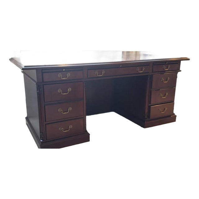 Ofs Classic Soild Wood 6 Drawer Desk Made in Indiana For Sale
