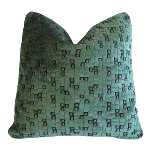 Designer Kravet Modern Contemporary Green & Black Velvet Feather/Down Pillow