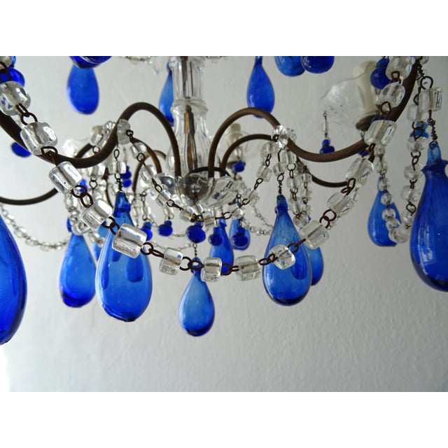 Italian Mouth Blown Cobalt Blue Murano Drops Crystal Swags Chandelier, C 1920 For Sale - Image 6 of 11