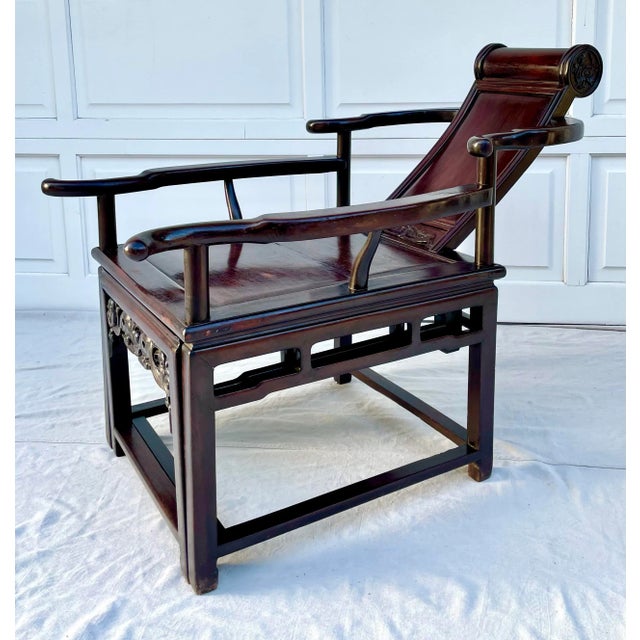 Brown Antique Ming Rosewood Asian Lounge Chair With Ottoman For Sale - Image 8 of 13