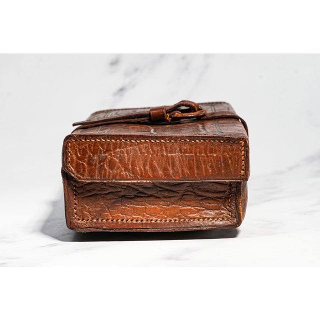 Brown Wonderful Antique Victorian Leather Travel Box Embossed Pattern Gentleman's Valet Case Dressing Table Storage Home Decor For Sale - Image 8 of 13