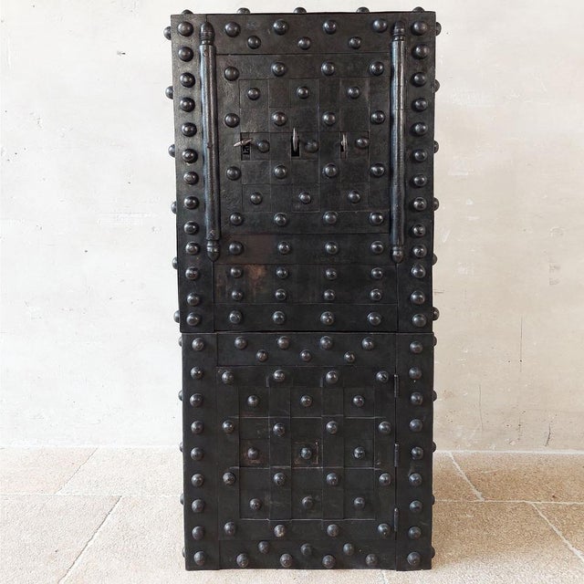 Antique French Wrought Iron Over Wood Hobnail Safe For Sale - Image 16 of 16