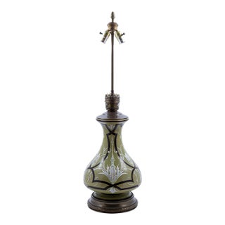 A Pair of Vintage Art Nouveau Style Green Porcelain Vases as Table Lamp For Sale