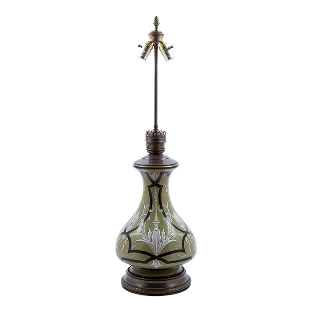 A Pair of Vintage Art Nouveau Style Green Porcelain Vases as Table Lamp For Sale