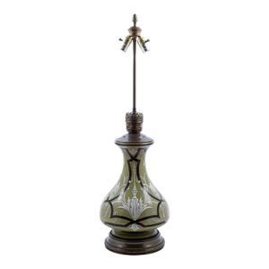 A Pair of Vintage Art Nouveau Style Green Porcelain Vases as Table Lamp