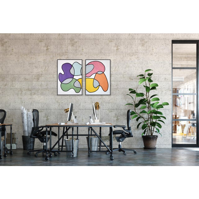 2026, Cartoon Mobile, Mid Century Modern Shapes in Playful Palette, Abstract Painting Diptych on Watercolor Paper by Ryan Rivadeneyra For Sale - Image 10 of 10