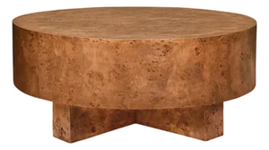 Matthew Izzo Home Oslo Dark Burlwood, Low, Round Coffee Table With Cross Base