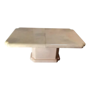 1980s Karl Springer Inspired Faux Pink Marble Lacquered Light Pink Dining Table With 2 Optional Leafs