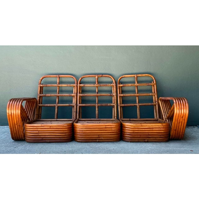 Wood Vintage MCM Paul Frankl 6 Strand Rattan Sofa For Sale - Image 7 of 18