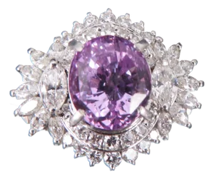 Late 20th Century 5.26ct Purple Sapphire Gia Heated Ceylon 1.43ct Diamond Platinum Ring, Size 7