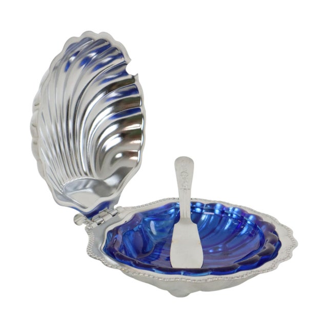Vintage Blue Glass Queen Anne Scallop Shell Butter Dish, 1960s For Sale - Image 6 of 13