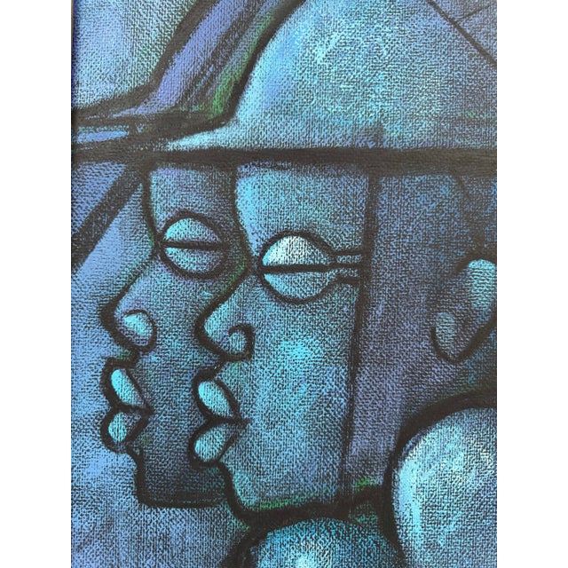 Here is an original abstract Buchi Upjohn painting of two black men, possibly soldiers? 12 3/4 inches by 19 inches....