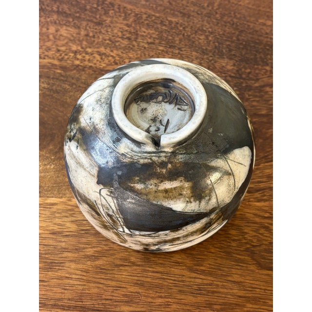 Vintage 1984 American Studio Pottery Bowl, Signed, Abstract Glaze For Sale - Image 4 of 6