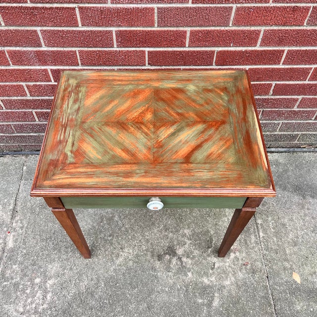 Vintage Southwestern Side Table in Natural Wood and Green For Sale - Image 4 of 5