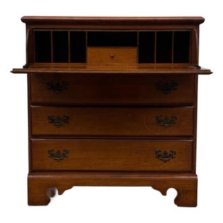 Vintage Colonial Revival Maple Secretary Desk Chest With Drop-Front Writing Surface For Sale