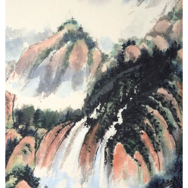 Spring Rain - Vertical Chinese Landscape With Waterfalls and Mountains For Sale - Image 4 of 11