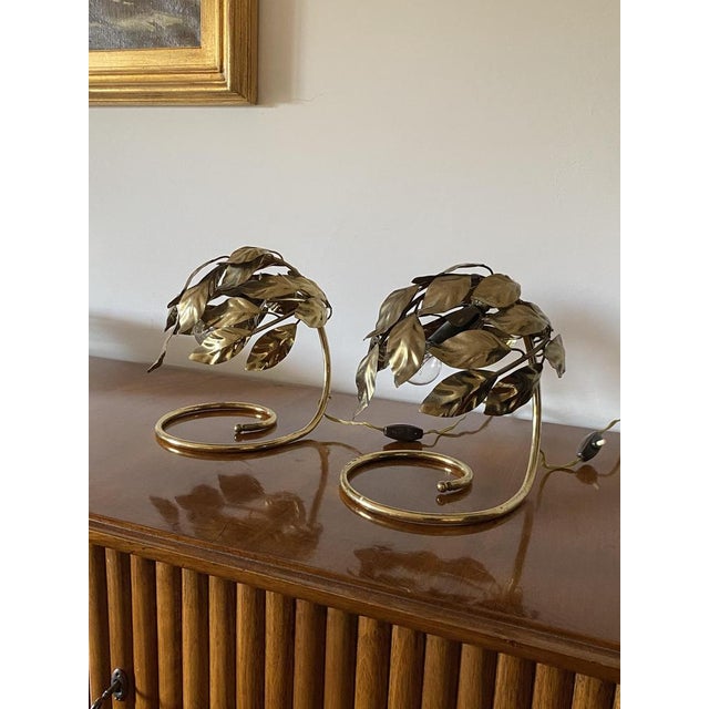 Metal Hollywood Regency Brass Leaves Table Lamps, 1970s, Set of 2 For Sale - Image 7 of 18