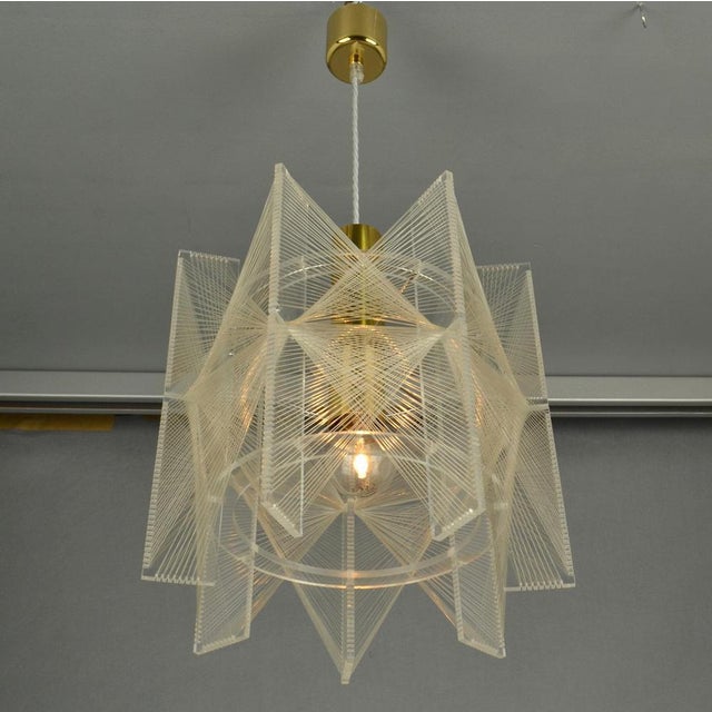 Small Mid-Century Modern Pendant Lamp in Clear Acrylic Glass, Wire and Brass, 1970s For Sale - Image 12 of 18