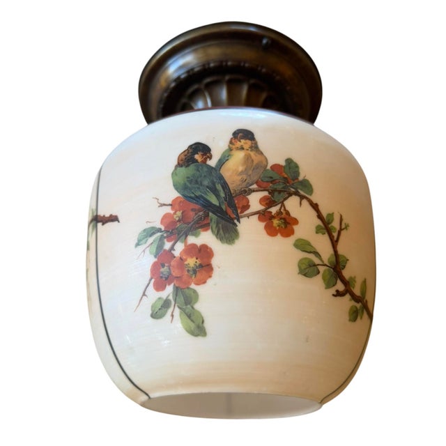 Mid 20th Century Vintage Hand Painted Glass Shade Ceiling Light Fixture For Sale - Image 5 of 6