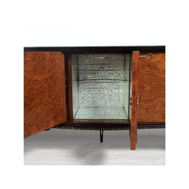 Wood Vintage Wooden Sideboard with Decorated Glass Top and Bar Compartment For Sale - Image 7 of 18