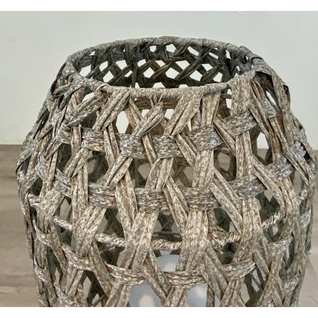 Organic Modern Taupe Woven Rattan Outdoor Floor Lamp For Sale - Image 4 of 5