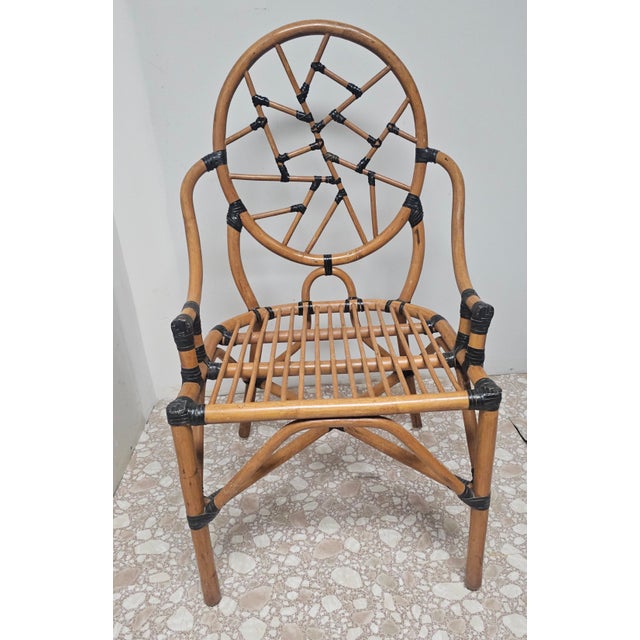 Brown Set of Four Mid 20th Century McGuire Attributed Rattan and Leather "Cracked Ice" Dining Chairs For Sale - Image 8 of 8