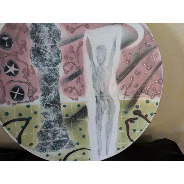 Postmodern 80s Ceramic Figural Wall Art by La Laurrien (Gilman) Ceramics ~ Vintage ~ 17.75" Diameter For Sale - Image 3 of 10
