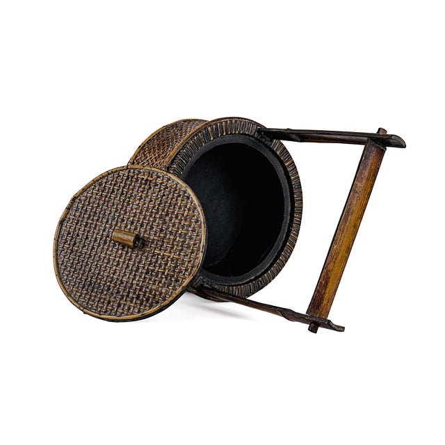 Antique Chinese Wood & Woven Food Basket With Lid For Sale - Image 10 of 15