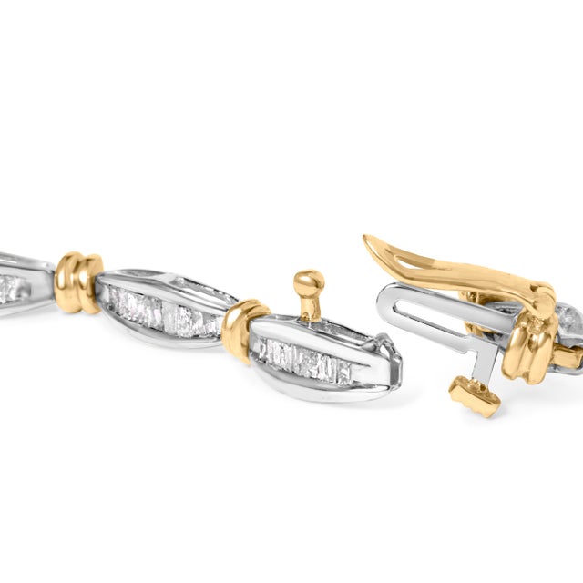 Contemporary 10K Two-Tone Gold 2.0 Cttw Baguette Diamond Channel Link Bracelet For Sale - Image 3 of 5