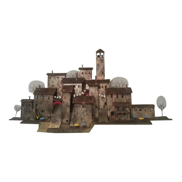 Metal Curtis Jere Mixed Metals Sculpture Village and Cafe Scape 1960s For Sale - Image 7 of 7