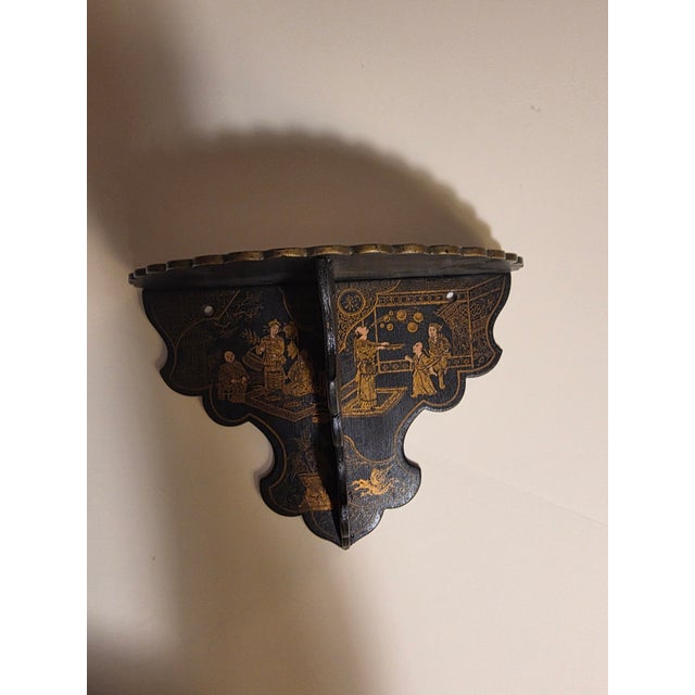 Chinoiserie Black Paper Mache Wall Shelf Bracket For Sale In San Antonio - Image 6 of 17