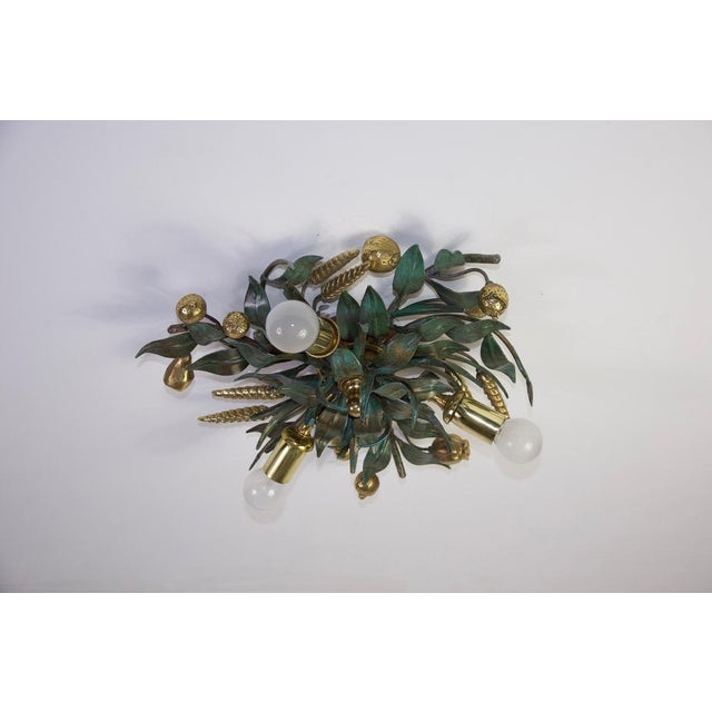 Gold Heavy Flower Shape Green Flush Mount attributed to Hans Möller, Germany, 1960s For Sale - Image 8 of 14
