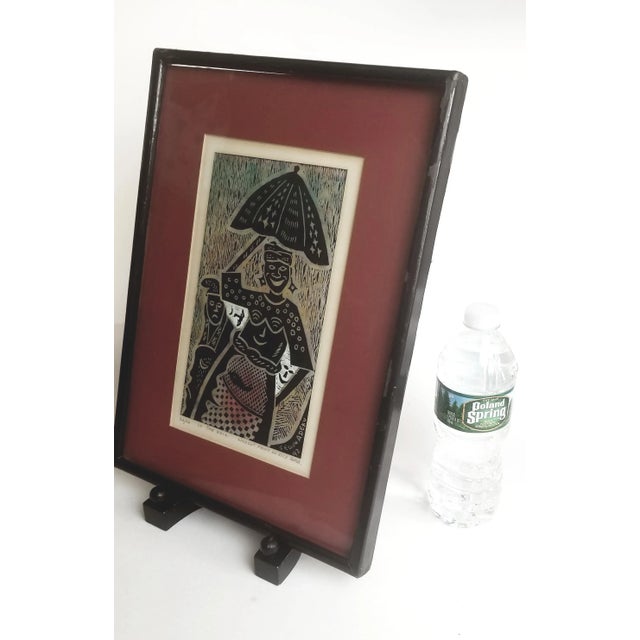1992 Signed Segun Adeku "In the Rain" Linocut Print on Rice Paper For Sale - Image 10 of 13