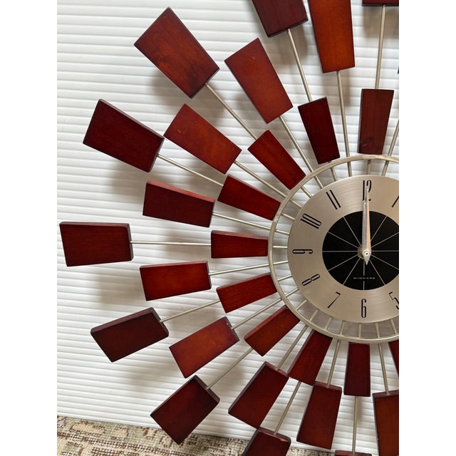 Mid-Century Modern Kenneth Wingard Mid 20th Century Inspired Sunburst Wall Clock For Sale - Image 3 of 12