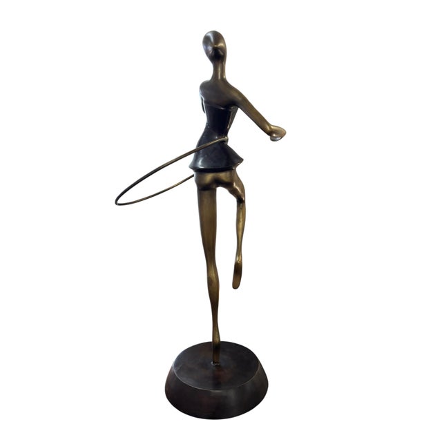 1980s Maitland-Smith Handmade Brass Ballerina Acrobatic Sculptures With Rings, a Pair For Sale In Greensboro - Image 6 of 12