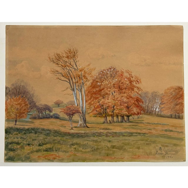 Paper French Landscape Watercolor Painting, Signed 1940 For Sale - Image 7 of 7