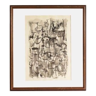 “Stage Set” Signed Abstract Ink Drawing by Harry Hilson For Sale