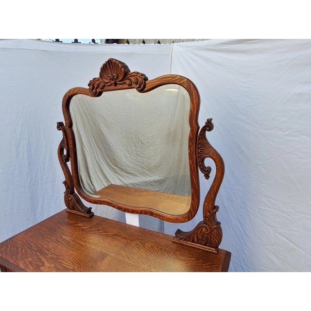 1900s Victorian Tiger Oak American Dresser Chest with Mirror For Sale - Image 11 of 13