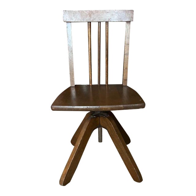 Early 20th Century Antique Solid Oak Small Swivel Up and Down Drafting Stool For Sale