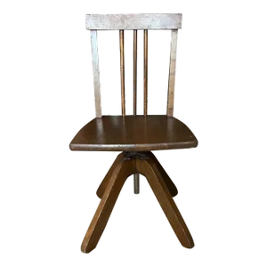 Early 20th Century Antique Solid Oak Small Swivel Up and Down Drafting Stool