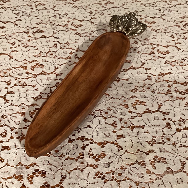 Modern Wooden Carrot and Pewter Leaf For Sale - Image 6 of 6