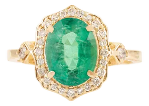 Estate 1.69 Ct Emerald & Diamond Halo 14k Yellow Gold Cocktail Ring Size 6.5